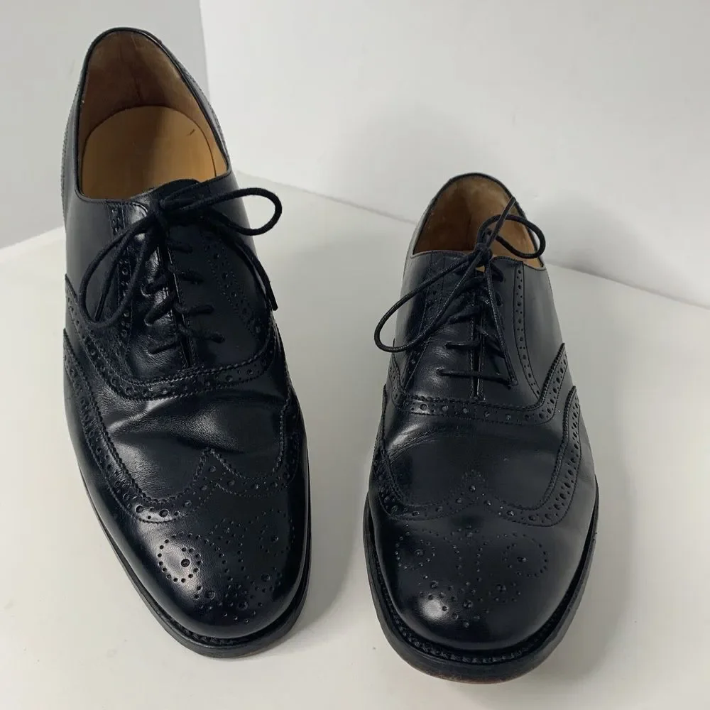 Savile‎ Row Selected Shoes Mens 12 Dress Wingtip Oxford Black Leather EUC